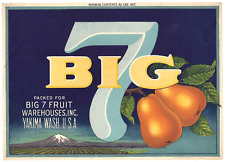 Original rare BIG 7 Fruit Warehouses Inc pear crate label Yakima Washington picture