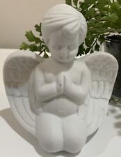 Vtg White Ceramic Praying Cherub Angel Naked Baby Shelf Sitter Figurine Statue picture