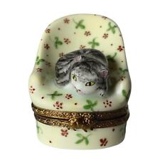 Vintage Limoges Porcelain Box Hinged Trinket Kitty Cat Armchair Easy Chair picture
