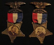 1888-92 GROVER CLEVELAND / BENJAMIN HARRISON CAMPAIGN PHOTO BADGE MEDAL LOT picture
