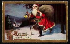 4403 Antique Vintage Postcard JOYOUS CHRISTMAS Santa Lantern Snow Church ONSTED picture