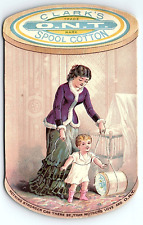 c1880 CLARK'S O.N.T. SPOOL COTTON CHILDREN MOTHER TODDLER BABY TRADE CARD P1989 picture