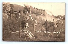 Postcards (2) RPPC Silk Train Locomotive Railroad Wreck w/ Bicycle c1909, Kleist picture