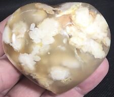 4.1 Oz Polished Flower Agate Heart Cherry Blossom Stone Puffy hand carved picture