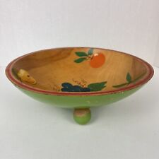 Vintage Retro Kitchen Hand Painted Footed Wooden Bowl Fruit Motif picture