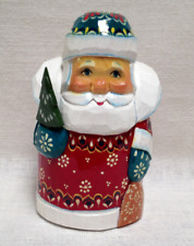 RUSSIAN Hand-carved Wooden ST. NICHOLAS Santa Claus Father Frost Figurine 4” picture