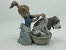 Lladro Bashful Bather Porcelain Figurine #5455 Girl Bathing Washing Dog picture