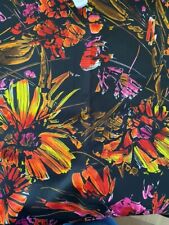 Vtg 70s Flower Power Fabric Polyester Black Floral Retro 4 Yards picture