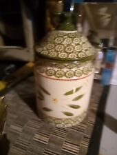 Temptations Old World Green COOKIE JAR / CANISTER Ceramic 2 Quart    4a15 picture