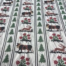SWEDISH PENNSYLVANIA DUTCH DESIGN crewel work embroidery Fabric Deer Cows Pines picture