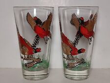 2 Vintage MCM Drinking Glasses Hazel Atlas Pheasant 8 oz Barware kitchen picture