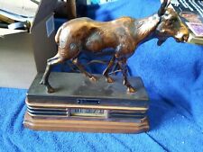 Antique solid brass moose clock with brass and wood base ABBOTWARES clock works. picture