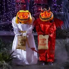 Home Depot Halloween Animated LED Interactive Good & Evil Pumpkin Twins Scary 👻 picture