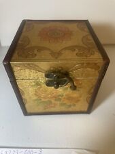 Vintage Italian Gold Gilt Hinged Box ornate Gilded Flowers Gorgeous Dark Wood picture