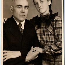 c1950s Bytom Poland Father & Daughter Portrait RPPC Hanka Studio Real Photo A213 picture