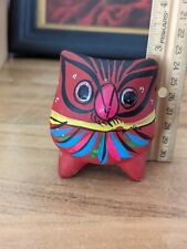 Hand Painted Pottery Owl Figurine Mexico Bright Colors  picture
