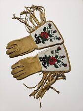 Antique Native American Fully Beaded Hide Gauntlet Gloves 1900's picture