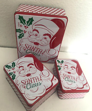 SET of 3 Vtg RETRO 1950s SANTA NESTING COOKIE TINS Box Red CANDY STRIPES Lot a picture