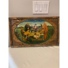 Vintage Russian Enamel Painted 22” Wood Plaque picture