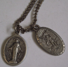 Vtg Miraculous V. Mary St Saint Michael killing the devil pendant medal necklace picture