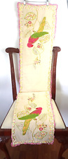 Vtg Lot of 2 Table Runner Flowers Birds raffle edges Hand Embroidered 66*15 inch picture