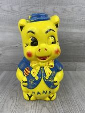 Vintage EMPIRE Yellow and Blue Pig Piggy Blow Mold Coin Bank picture