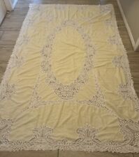 Vintage Lace Cloth Embroidered Tablecloth 90x58 Inches. picture