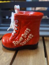 Vintage Rain Days Savings Red Ceramic Boot With Stopper picture