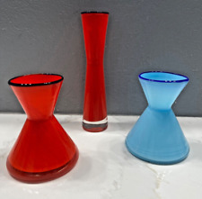 MCM Atomic Style Art Blown Glass Crocus Vase Bud Starter Red & Blue - Lot of 3 picture