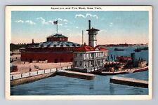 New York City NY, Aquarium and Fire Boat, Antique Vintage Souvenir Postcard picture