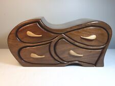 Vintage Artisan Handcrafted Wooden Bandsaw Jewelry Keepsake Box Felt Lining picture