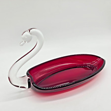 Vintage Duncan Miller Ruby Red Art Glass Swan Trinket Candy Dish picture