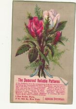 Demorest Reliable Patterns NY Two Roses in a Posy Vict Card c1880s picture