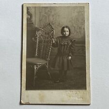 Antique Cabinet Card Photograph Adorable Little Girl Beautiful Chair Crockett TX picture