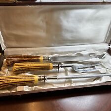 VTG 3 Pcs Bakelite Sheffield England Crown Crest Stainless Carving Set Stag picture