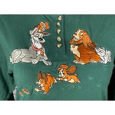 Vintage Disney Lady & The Tramp Henley Shirt Long sleeve embroidered Sz Medium picture