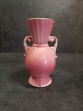 Vintage Royal Copley Dusty Pink Art Deco Vase Gold Trim Handles and Rim picture