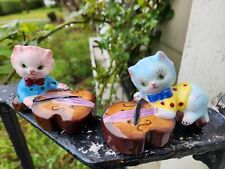 Vintage PY Miyao Japan Music Cats Salt and Pepper Shakers Violin Kitsch Bowties picture