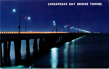 Vintage C. 1970's Night View Chesapeake Bay-Bridge Tunnel Virginia VA Postcard picture