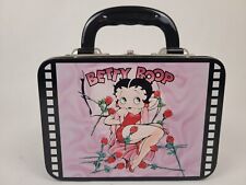 Vtg Betty Boop Roses Metal Tin Box Container Lunchbox Floral Pink Flowers 1998 picture
