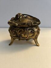Antique Art Nouveau Trinket Box Dresser Jewelry Casket Gold Metal Victorian Vtg picture