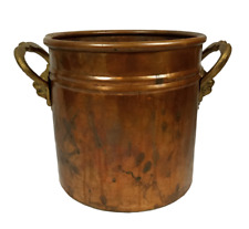 Antique Primitive Hammered Copper Brazed Pot w/ Lion's Head Brass Handles picture