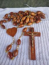 VINTAGE GIANT XL CARVED WOOD WALL ROSARY W/CRUCIFIX 6 FT picture