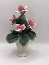 Vintage Nuova Canodimonte Porcelain Pink Roses In Vase Flowers Italy 8” picture