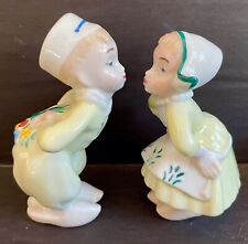 RARE Vintage Boehm Dutch Boy + Girl Kissing with Tulips Salt and Pepper Shakers. picture