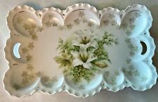 Antique RSPRUSSIA Hand Painted Porcelain Tray 6”W X 10”L Lilies+Vines+Gold Trim picture