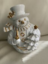Traditions  Porcelain Snowman White & Gold Trim Pipe, Tree Carrot Nose picture