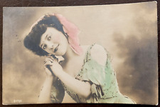 Postcard Antique Real Photo Portrait of a Woman Hand Colored 1909 picture