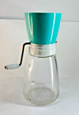 Vintage Federal Housewares Turqouise Plastic Glass Coffee Nut Bean Grinder picture