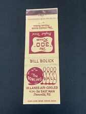 Vintage Illinois Matchbook: “Bill Bolick’s The Bowling Ball 300 Room” Danville picture